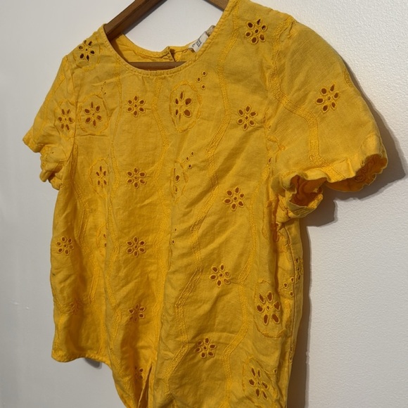 Christian Siriano Linen / Cotton Tie-Front Eyelet Shirt Top - Picture 4 of 10